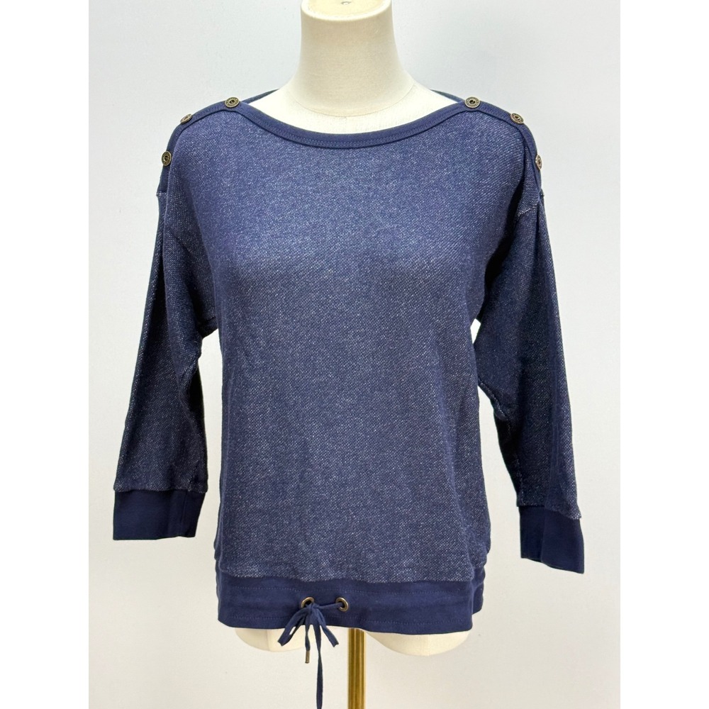 Lauren Ralph Lauren Navy Blue Brass Button Shoulder Sweatshirt Top Womens PM